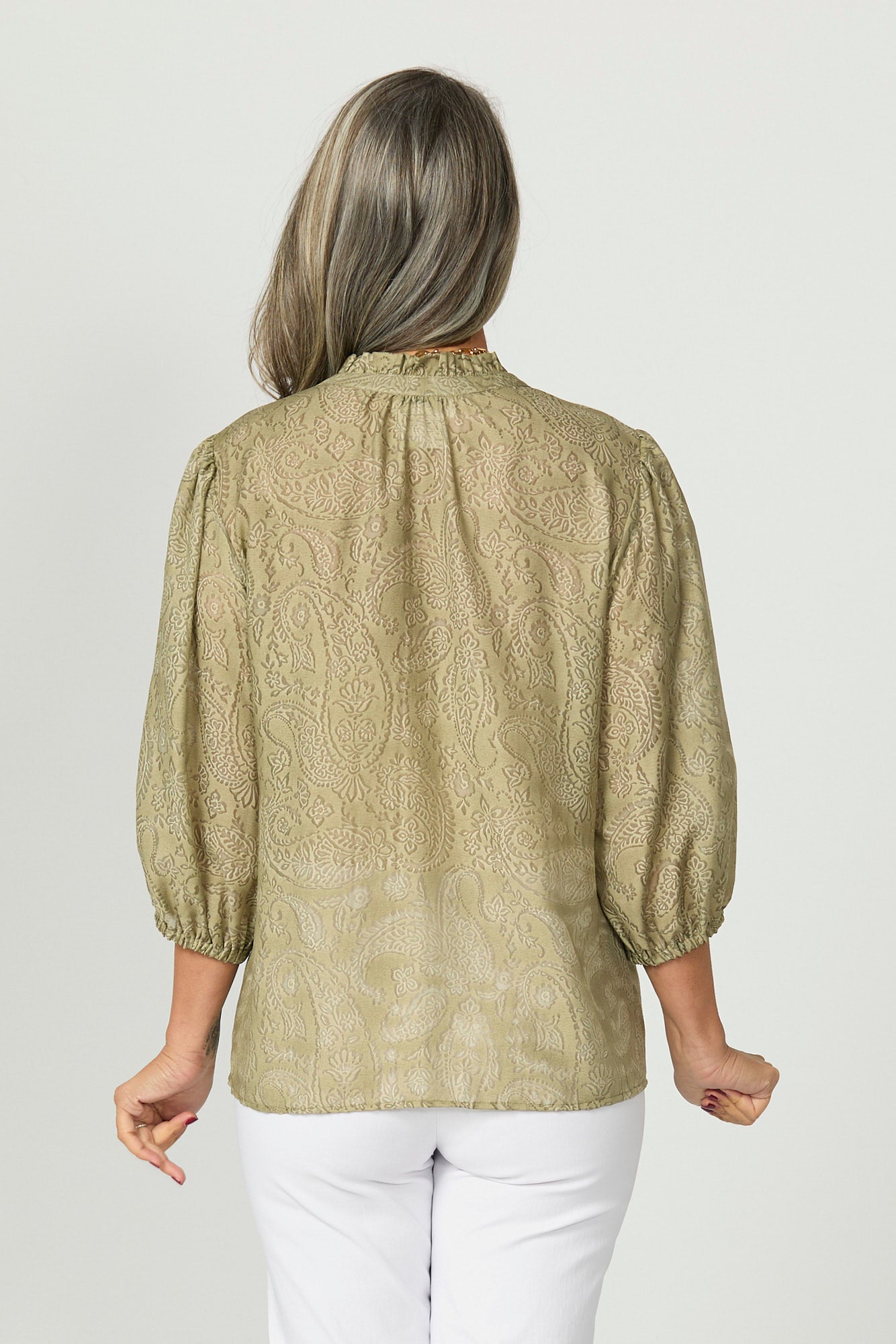 Empire Frill Neck 3/4 Slv Shirt