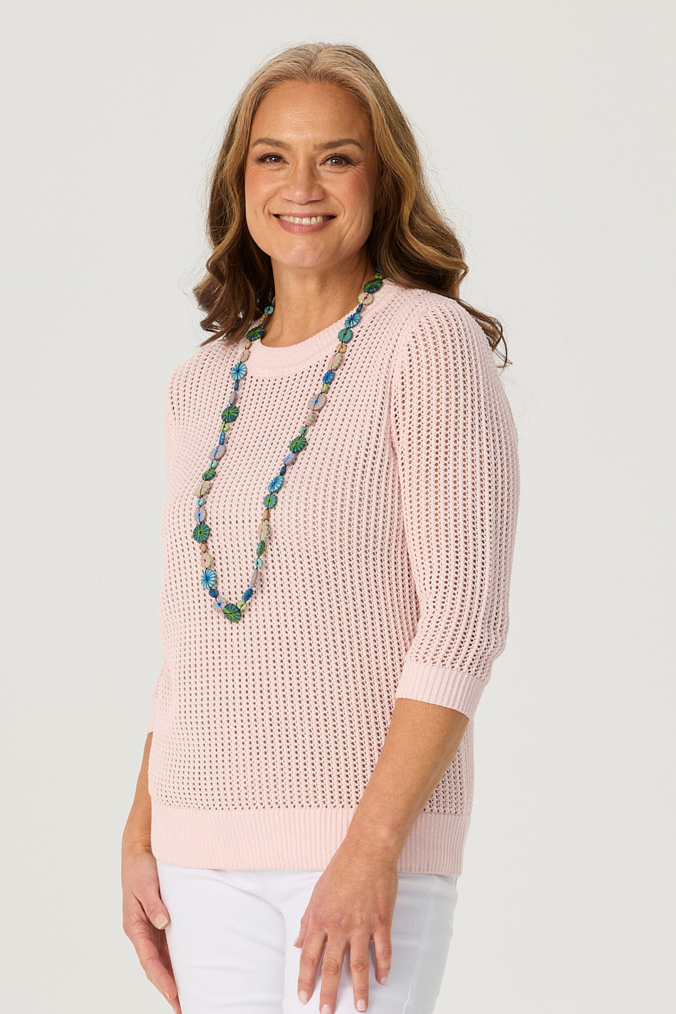 Quinn 3/4 Slv Open Knit