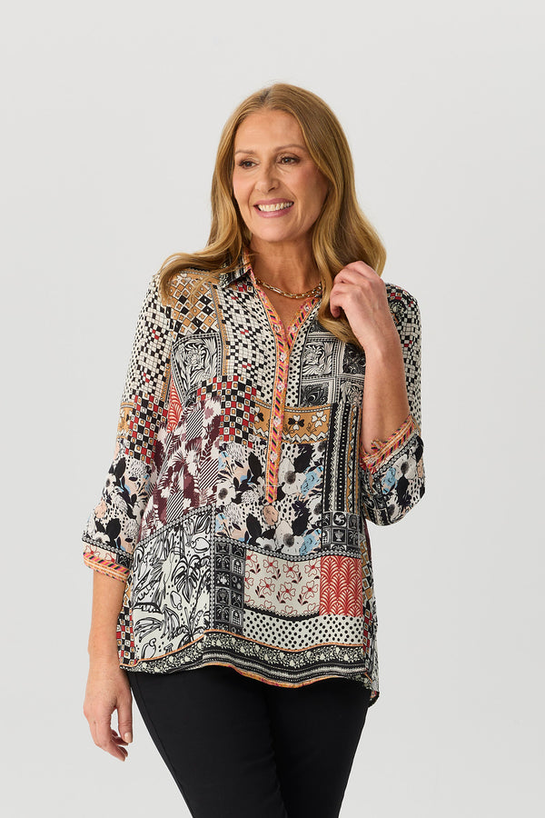 Blackjack 3/4 Sleeve Collared Blouse