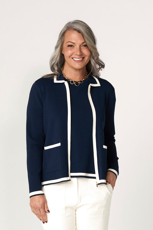 Otis Contrast Trim Zip Cardigan