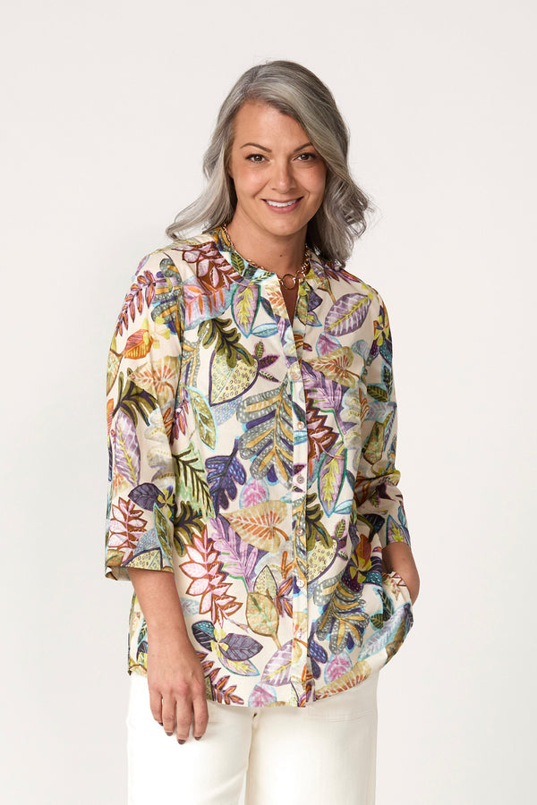 Foliage 3/4 Sleeve Collarless Shirt