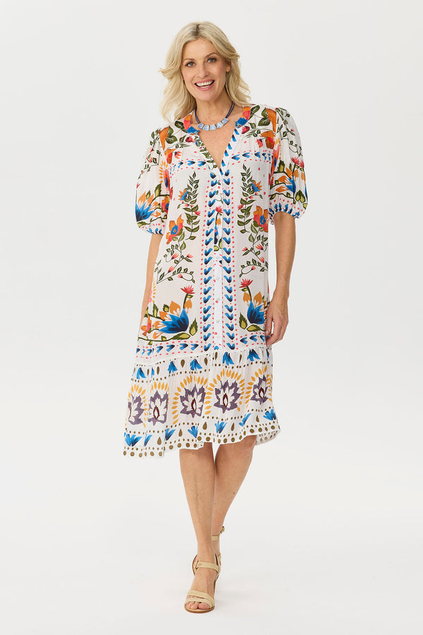 Tuscany Print Frill Hem Dress