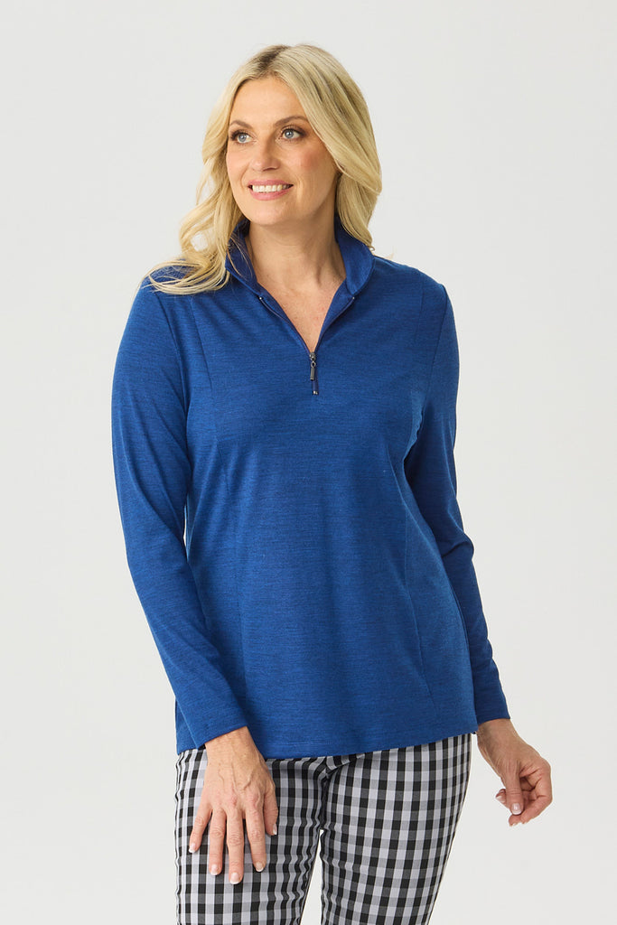 Hedrena Zip Polo Long Sleeve Top