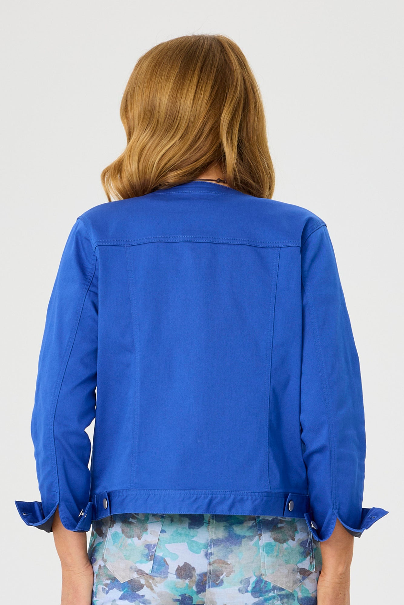 Shop Suzy Stretch Collarless Jacket in Azure – Fella Hamilton