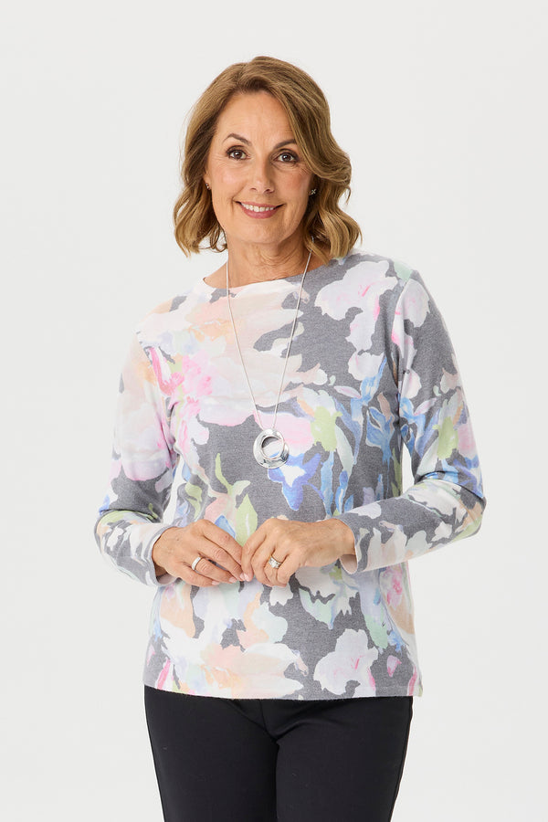 Sylvie Print R-neck Long Sleeve Sweater