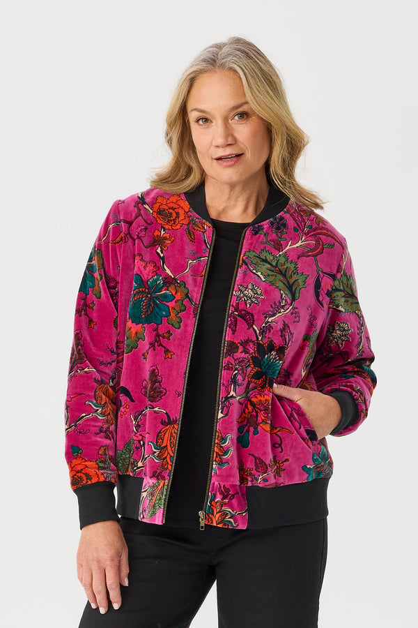 Verso Velvet Print Zip Up Jacket