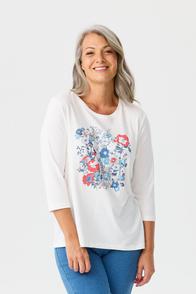 Jerry 3/4 Sleeve Print Front Tee