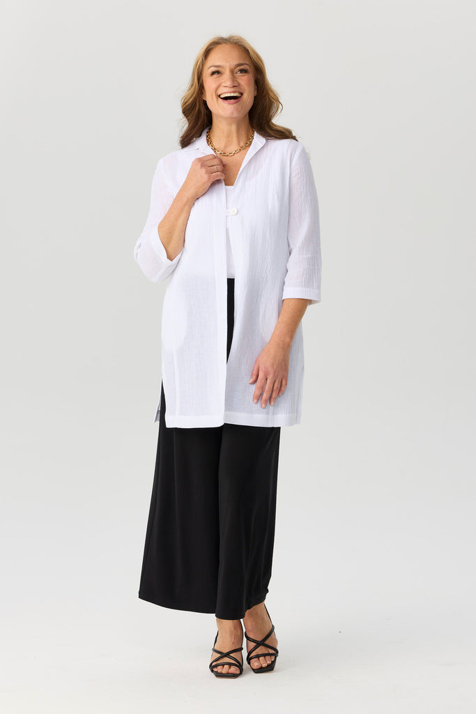 Shop Lumina 1 Button Long Shacket in White – Fella Hamilton