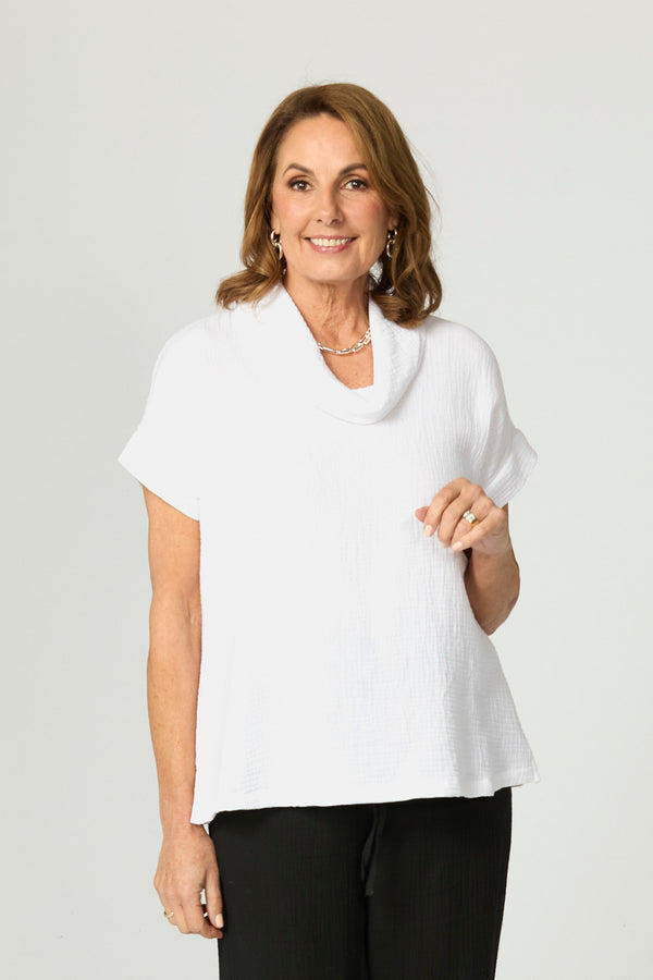Bubble Cowl Neck Short Sleeve Top