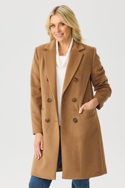 Shop Zarina Double Breasted Coat in Caramel – Fella Hamilton
