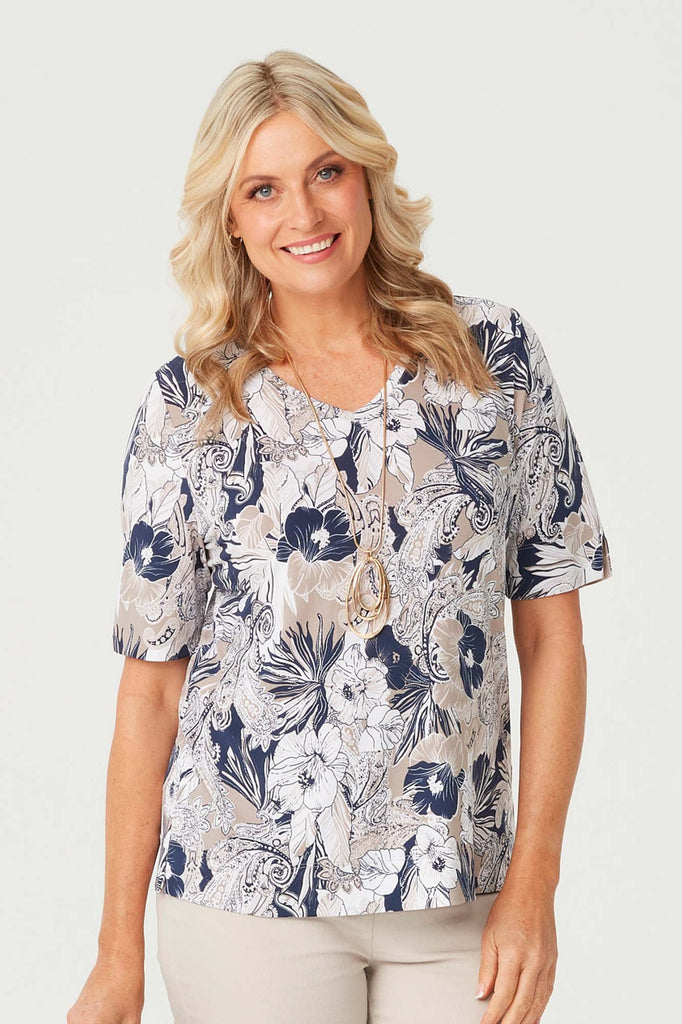 Cummins V-neck Elbow Sl Print Tee