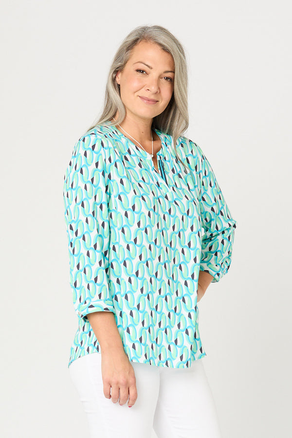 OVALS V NECK 3/4 SLEEVE BLOUSE