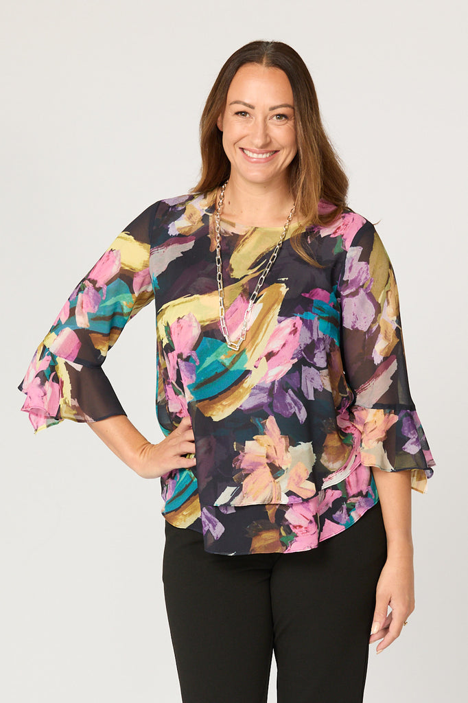 DOMINIQUE FLOUNCE LAYER 3/4 SLV TOP
