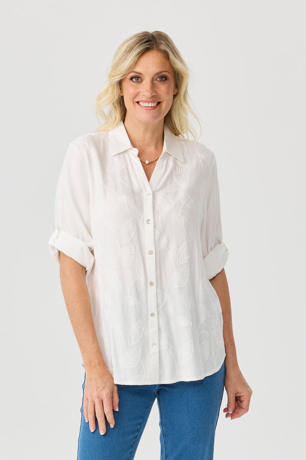 Vita Embroidered 3/4 Sleeve Soft Shirt