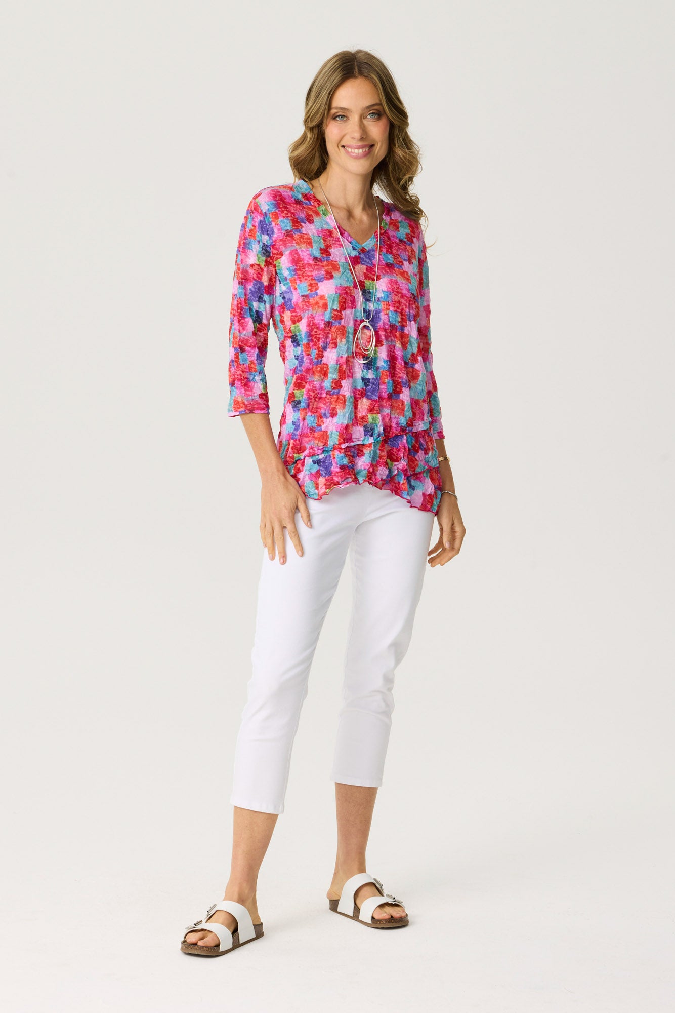 JANELLE CRUSH PRINT 3/4 SL TOP