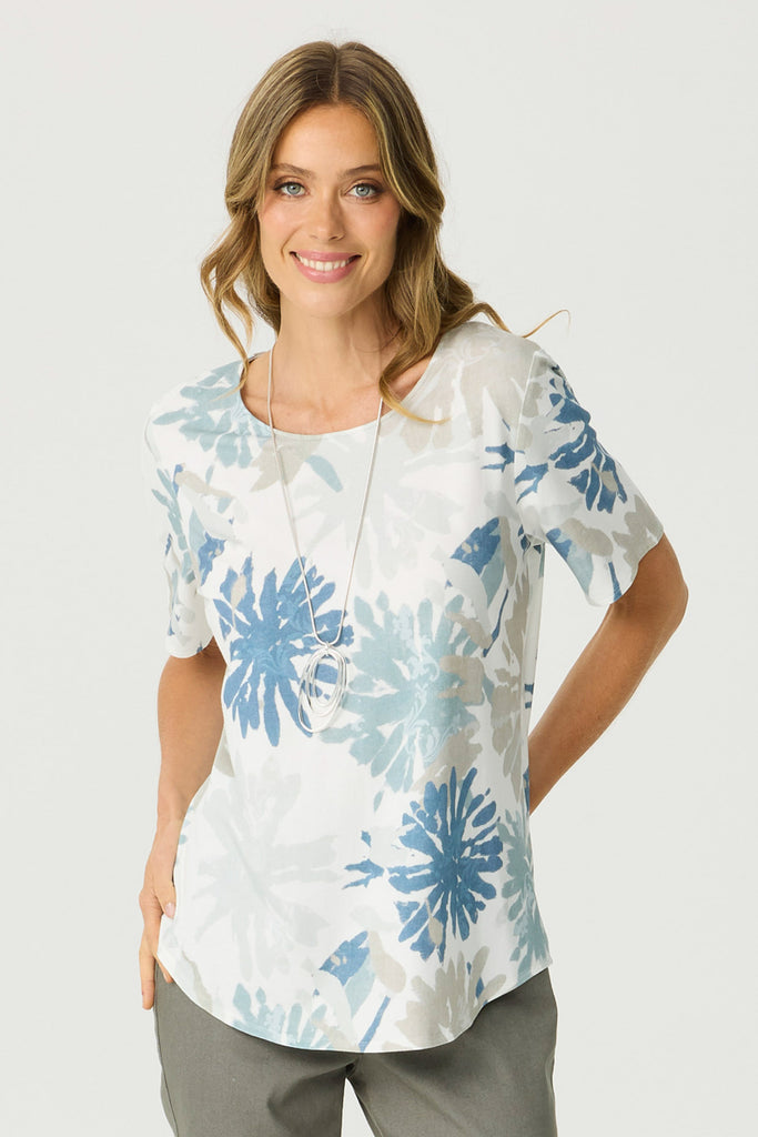 UMBRIA PRINT S/S PLEAT BACK TEE