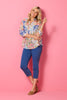 FLORAL HAZE PRINT 3/4 SLV BLOUSE