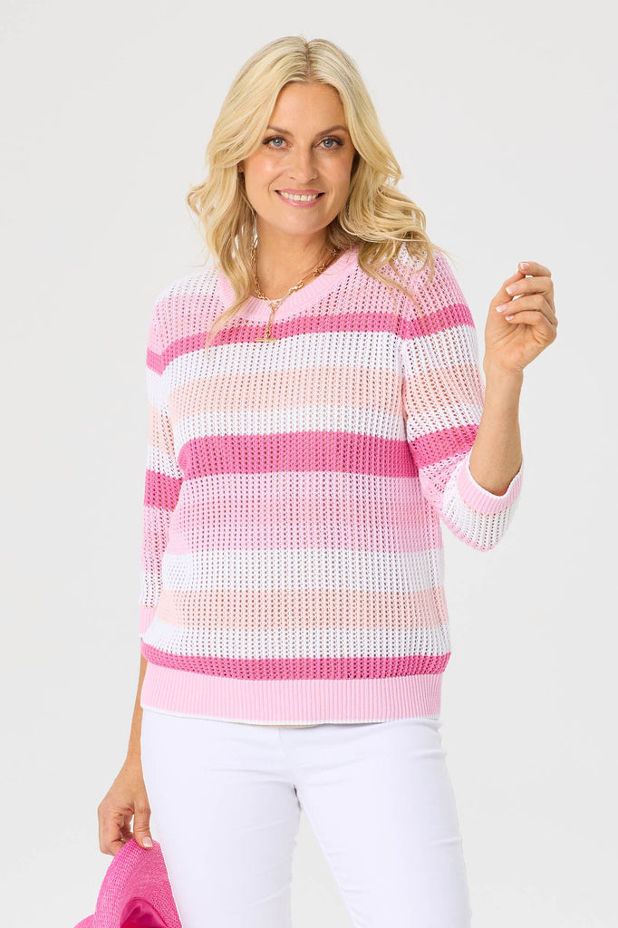 ROBBIE STRIPE 3/4 SLV OPEN KNIT