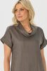 Cologne Linen Cowl Neck Short Sleeve Top