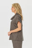 Cologne Linen Cowl Neck Short Sleeve Top