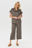 Cologne Linen Cowl Neck Short Sleeve Top