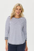 Sprint Stripe 3/4 Sleeve Curve Hem Top