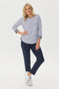 Sprint Stripe 3/4 Sleeve Curve Hem Top