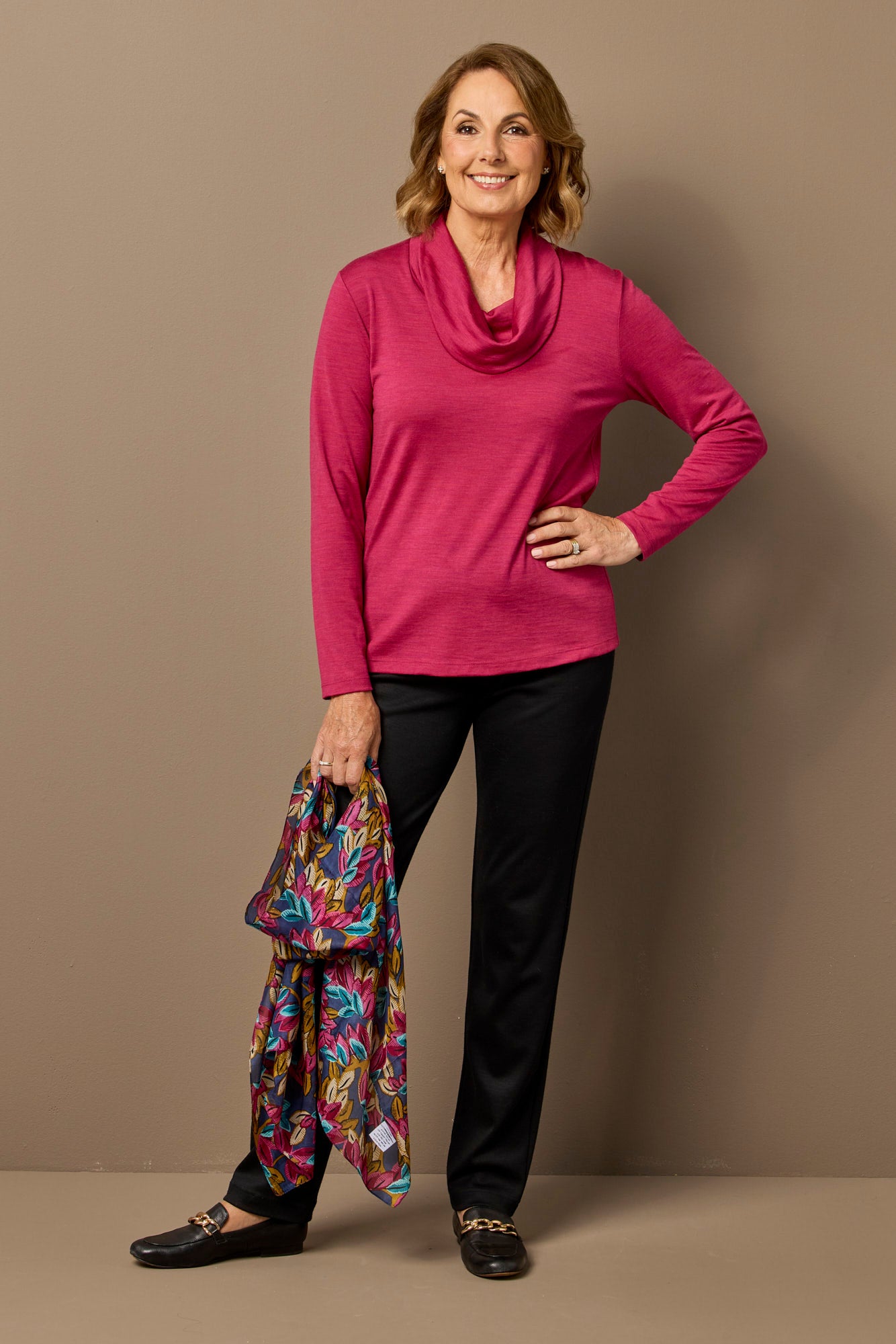Hedrena Cowl Neck Long Sleeve Top