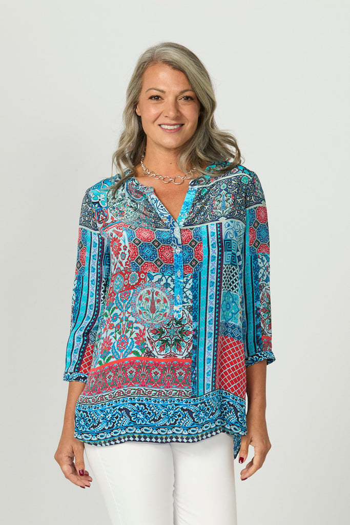 Tiggy 3/4 Slv Popover Tunic Top