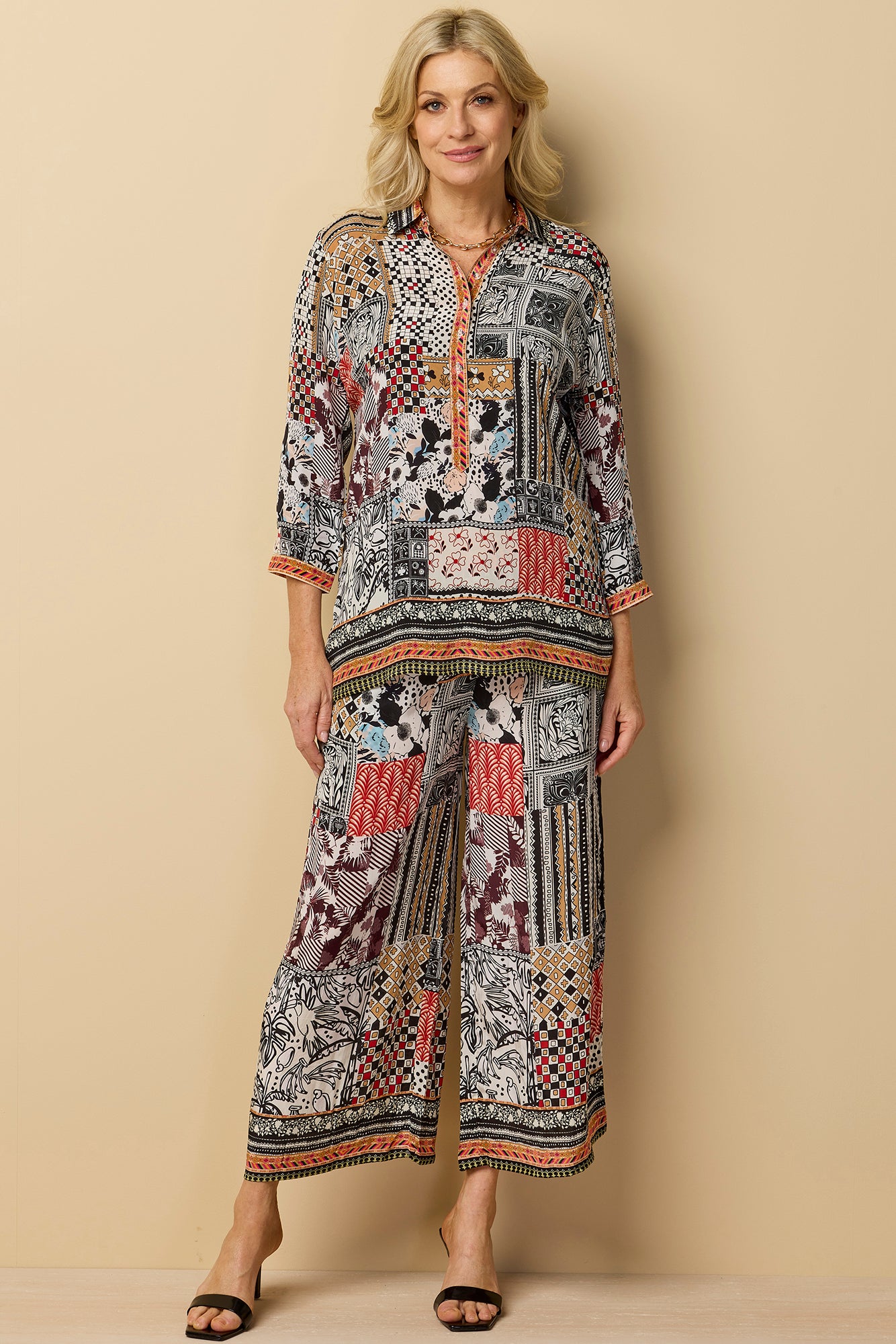 Blackjack 3/4 Sleeve Collared Blouse
