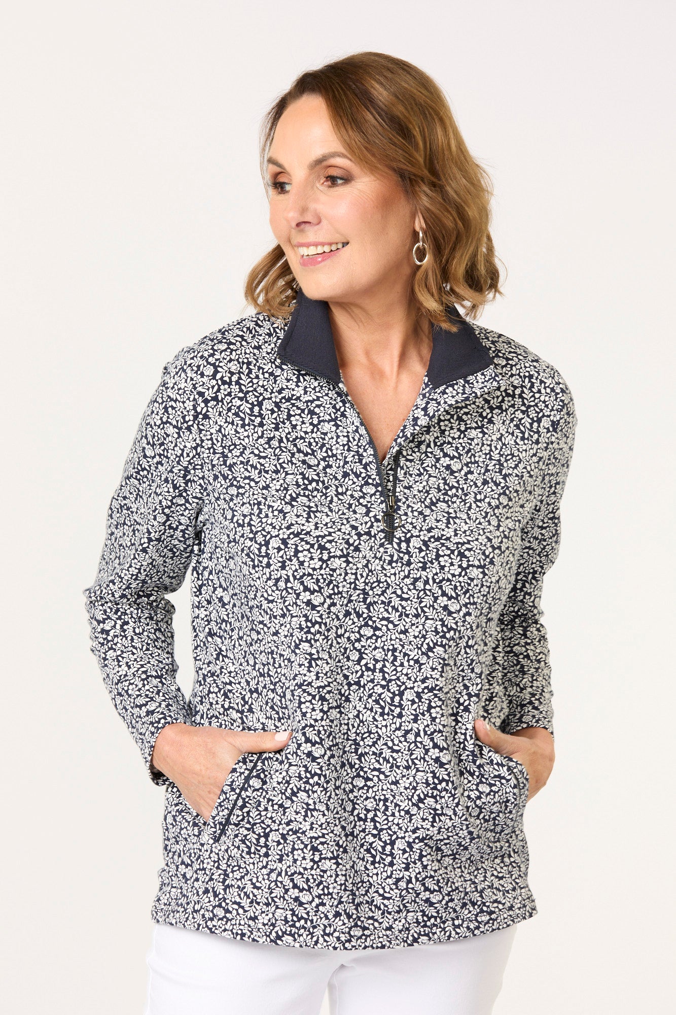 GABBY PRINT 1/4 ZIP LONG SLEEVE TOP