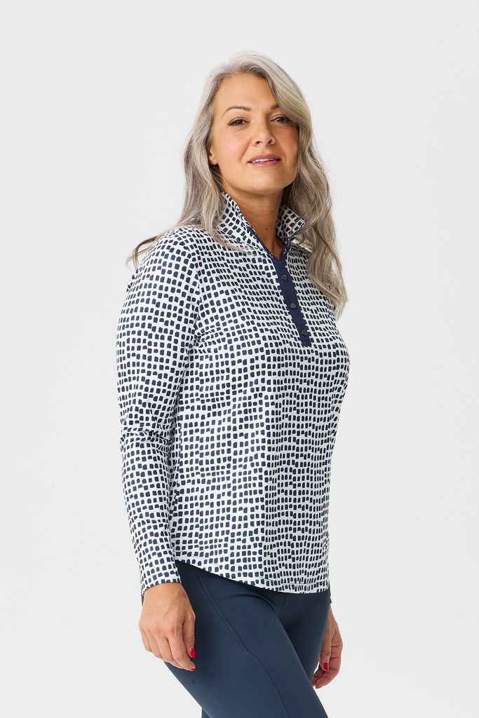 Escape Long Sleeve Stud Neck Polo Top