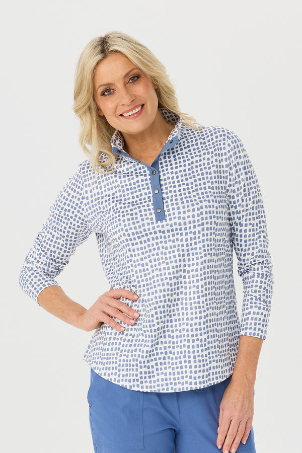 Escape Long Sleeve Stud Neck Polo Top