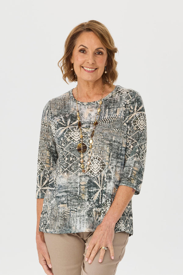 Ruby 3/4 Sleeve Burn Out Top
