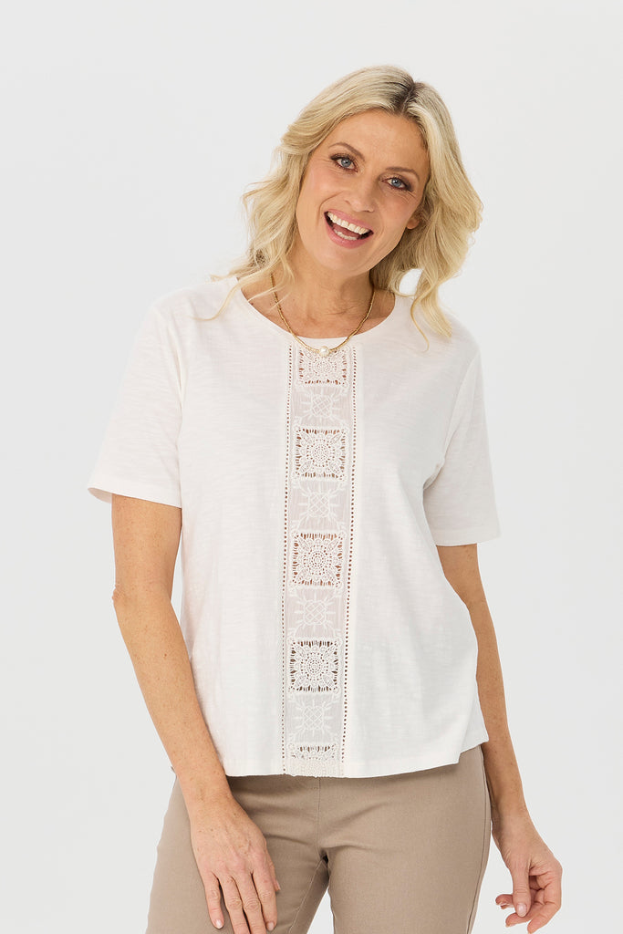 Monica Short Sleeve Lace Panel Tee