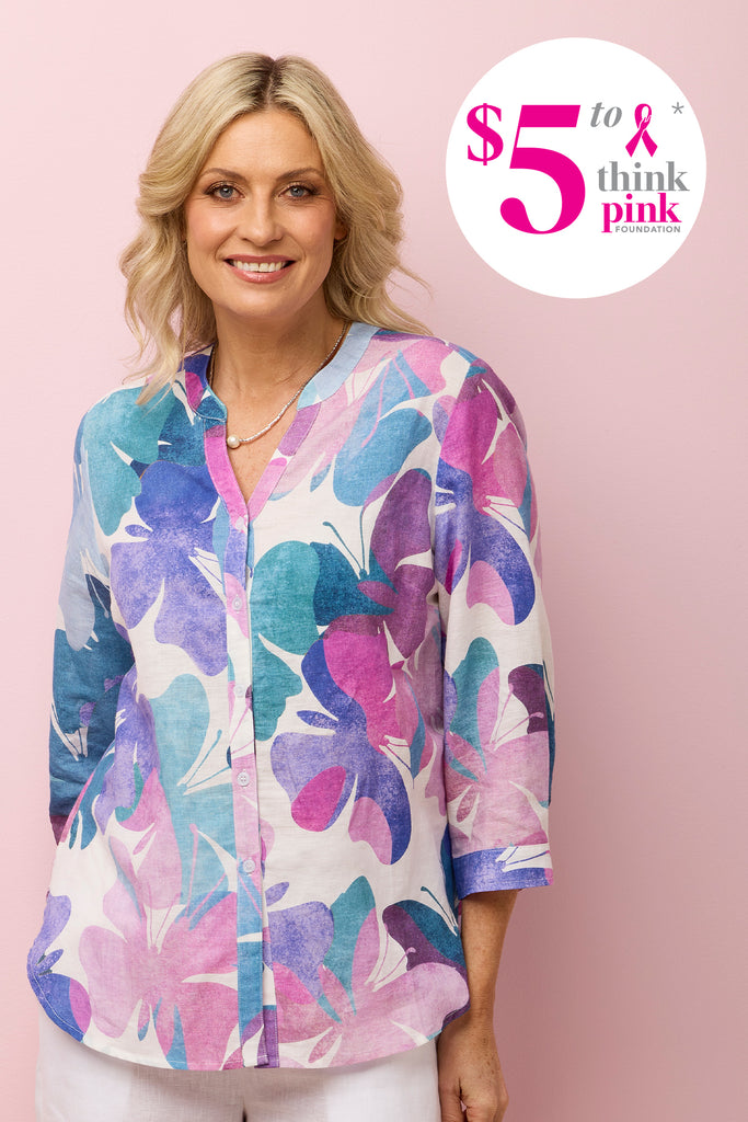 Butterfly Open Neck 3/4 Sleeve Shirt