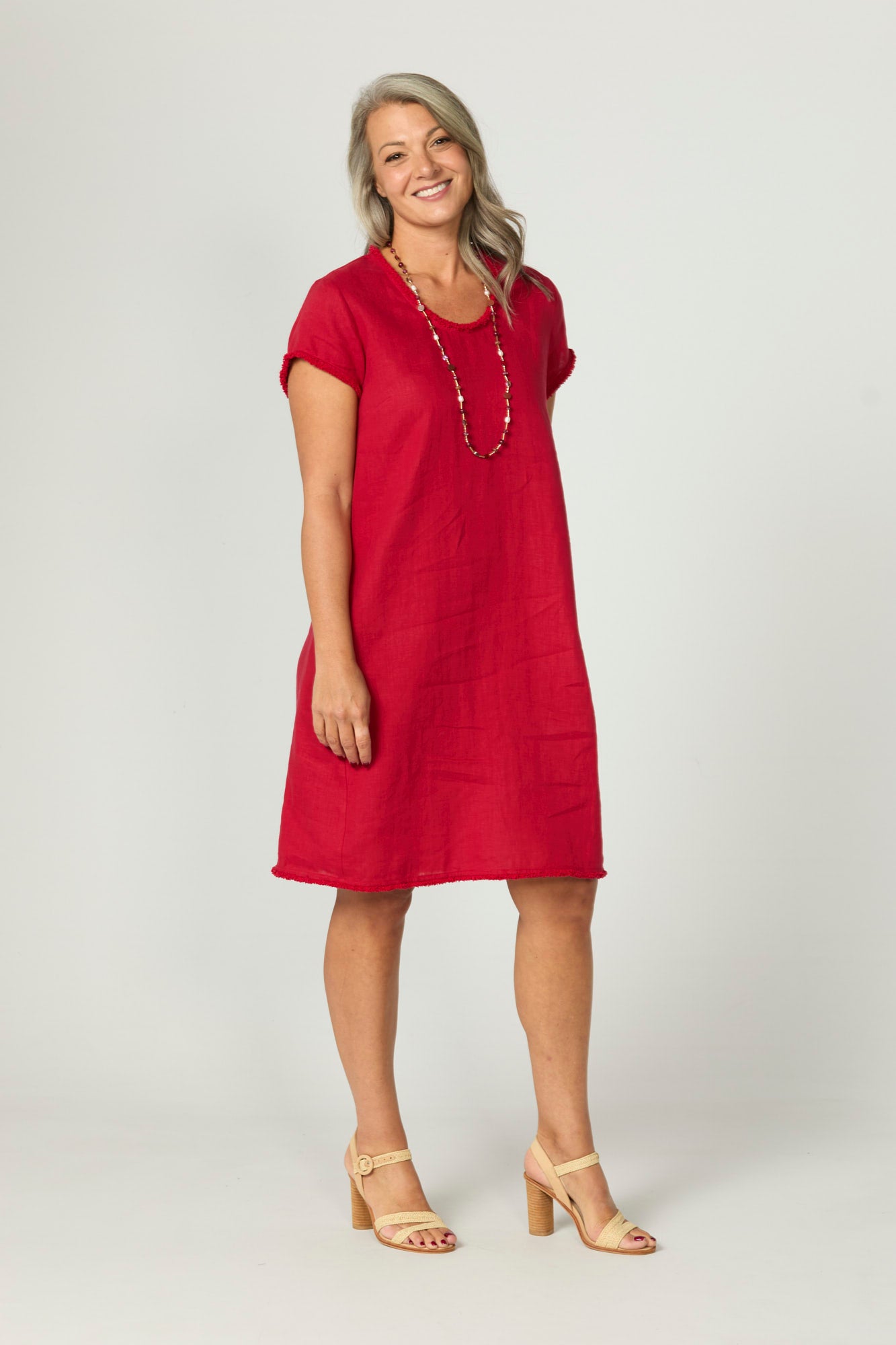 Gaby Linen Frill Neck Short Sleeve Dress