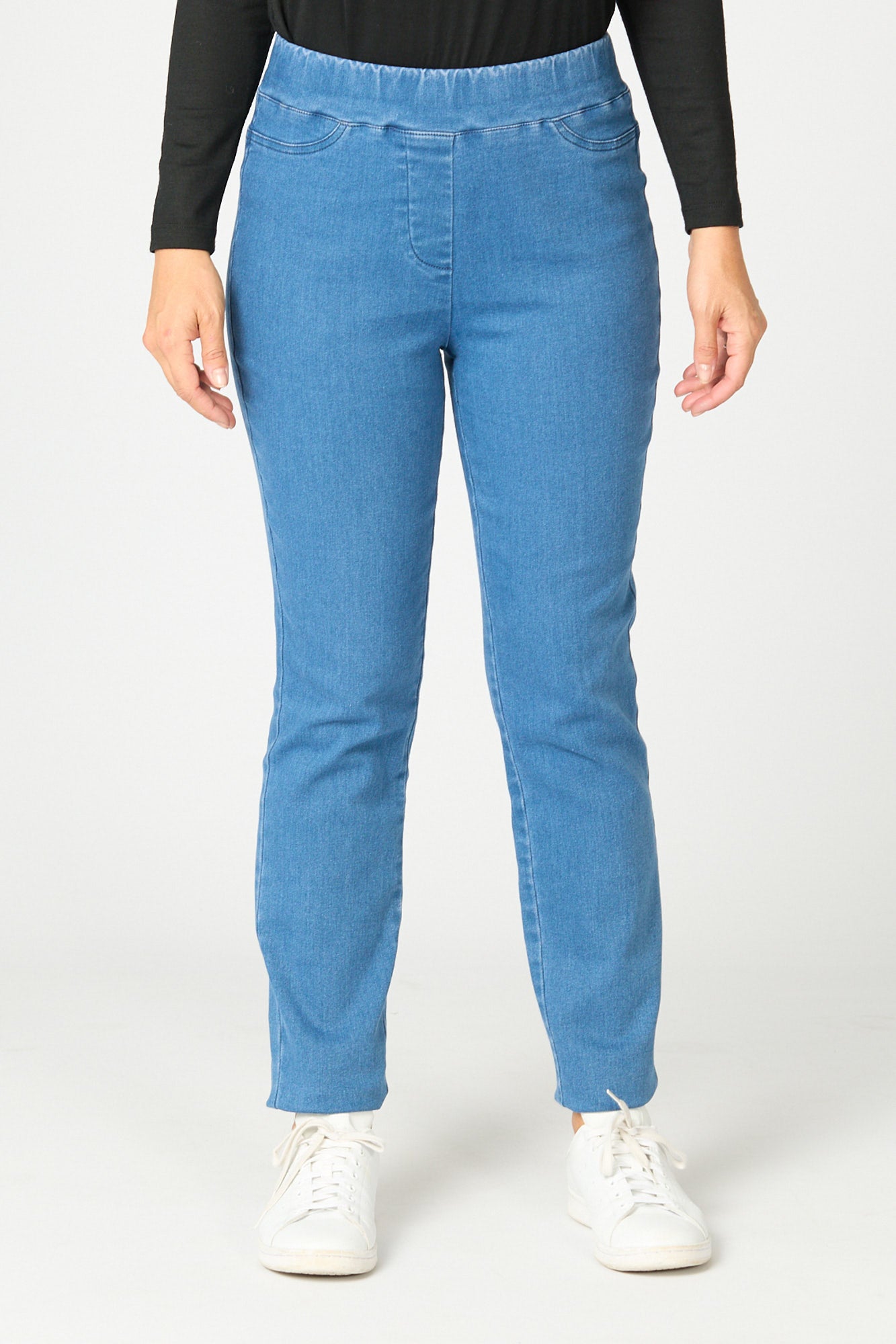 Shop Suzy Stretch Long Pull On Jean in Mid Blue – Fella Hamilton