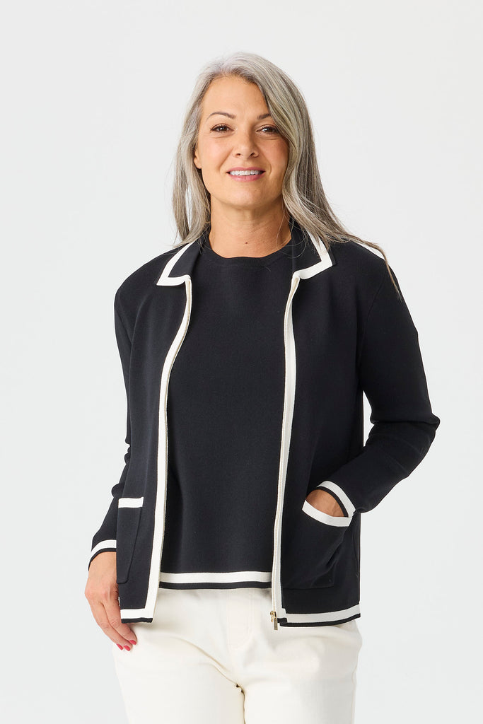 Otis Contrast Trim Zip Cardigan
