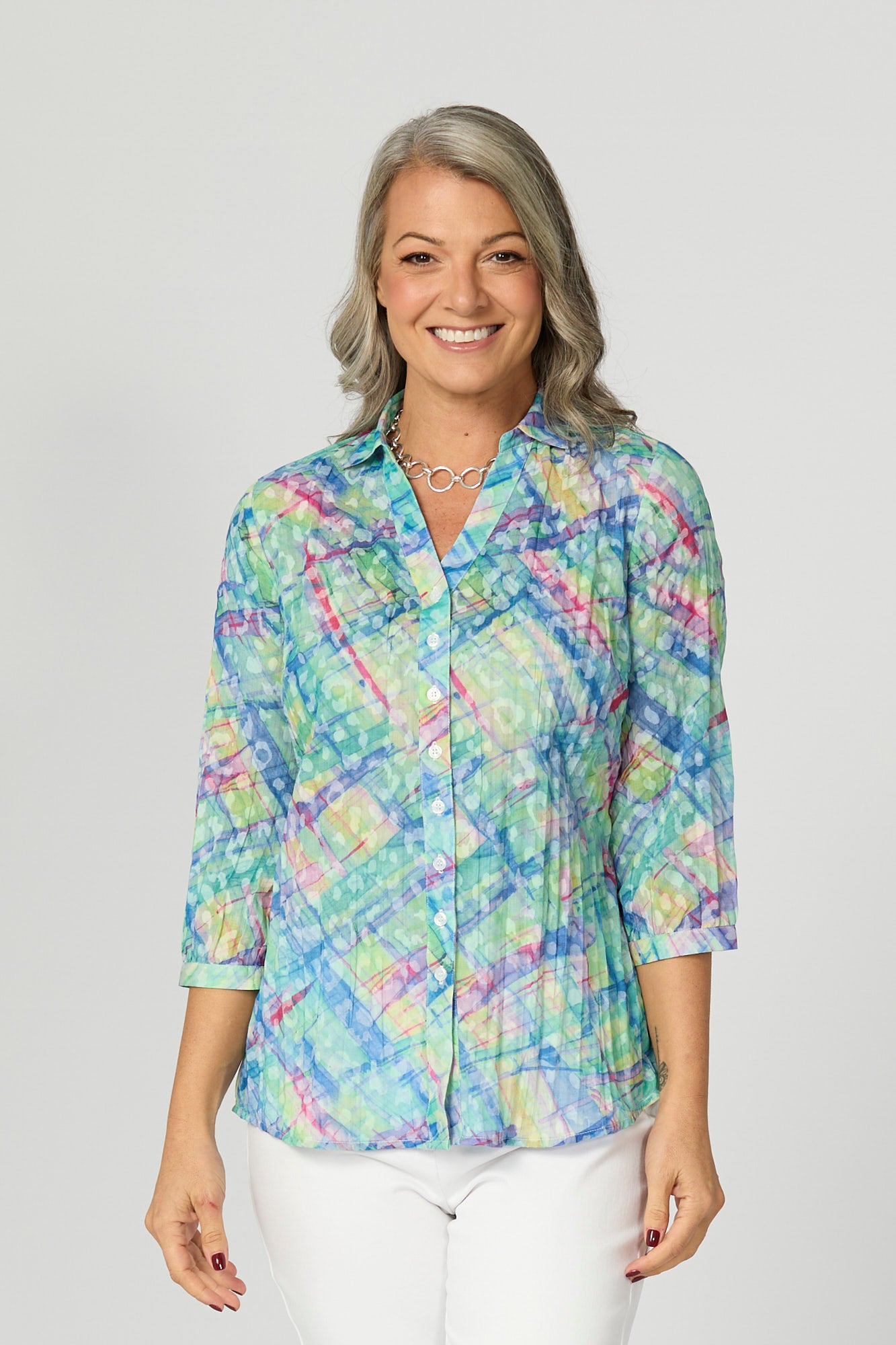 Vista Crushed 3/4 Sleeve Print Shirt