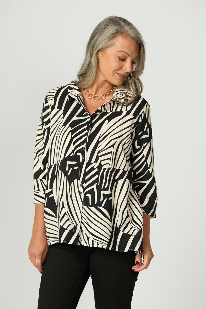 Tahara 3/4 Slv Zip Back Shirt