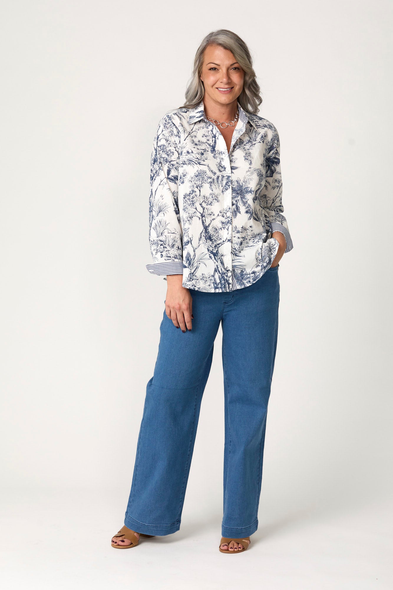 Landscape Long Sleeve Ribbon Trim Shirt