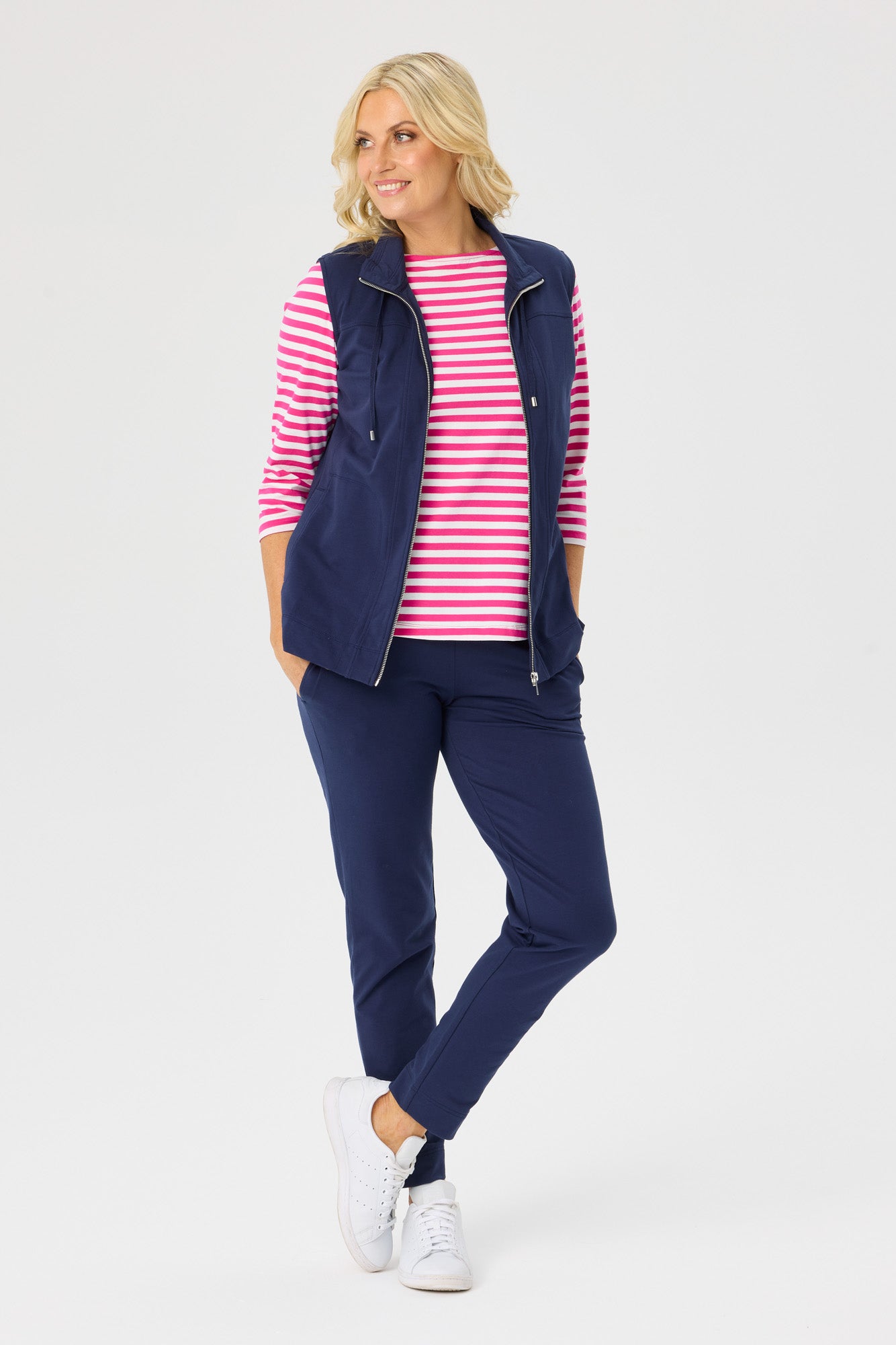 ESCAPE STRIPE 3/4 SLV BUTTON TOP