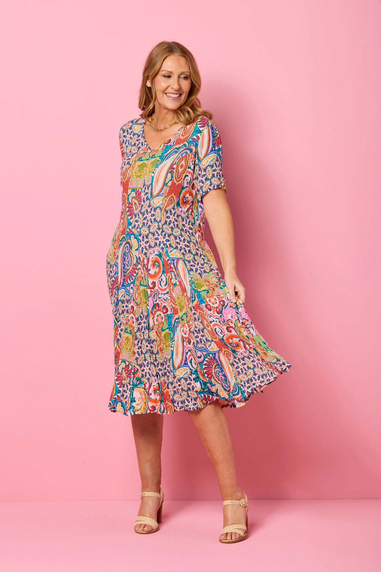 Godet Short Sleeve Dress