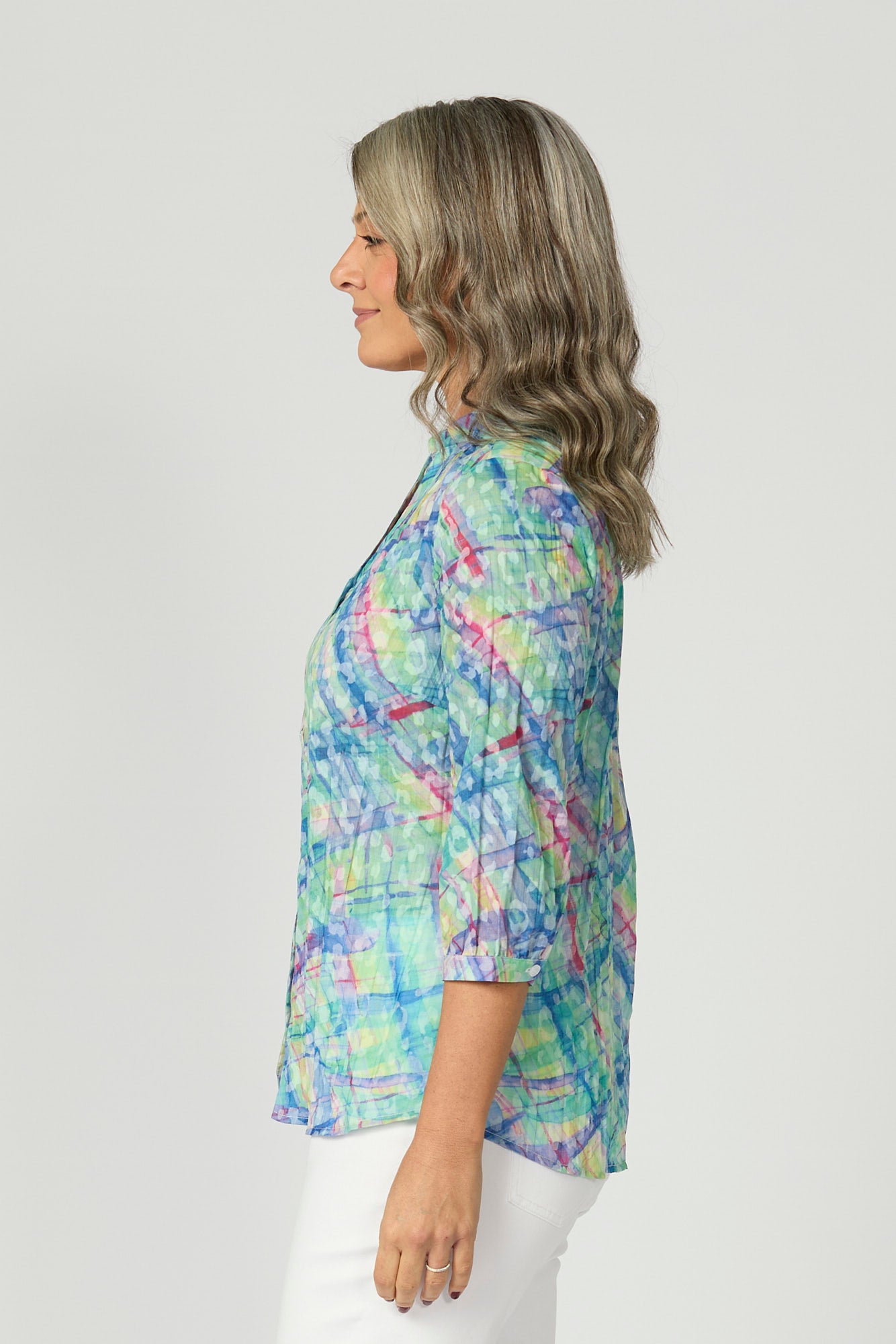 Crushed 3/4 Sleeve Melon Crew Neck
