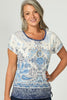 Blue Boho Short Sleeve Ruched Tee