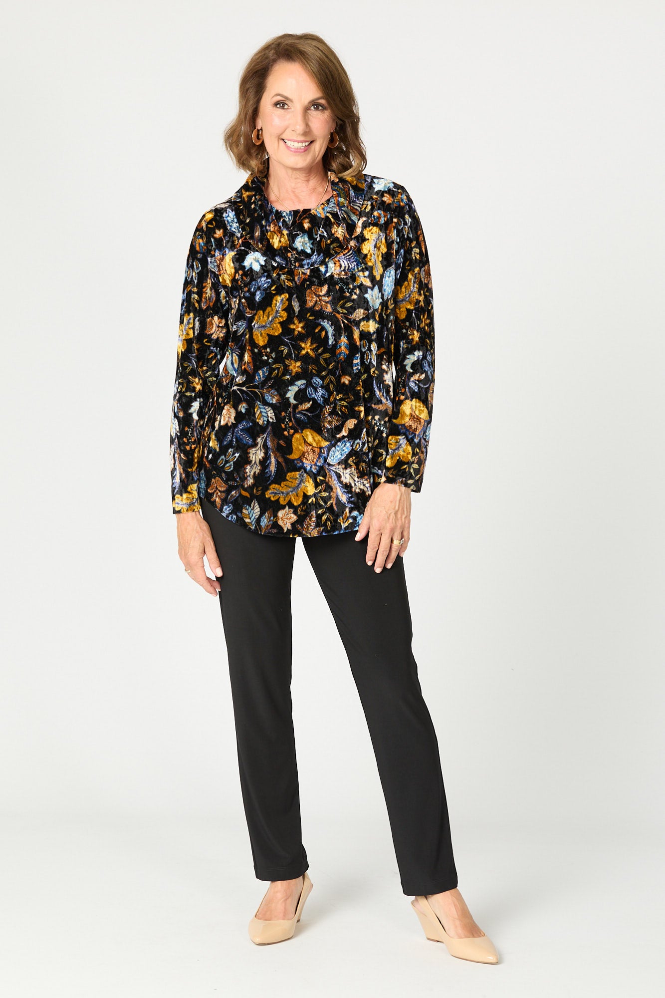 DELUXE COWL NECK L/S VELOUR TOP