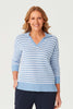 ULLA STRIPE POLO 3/4 SLEEVE SWEATER