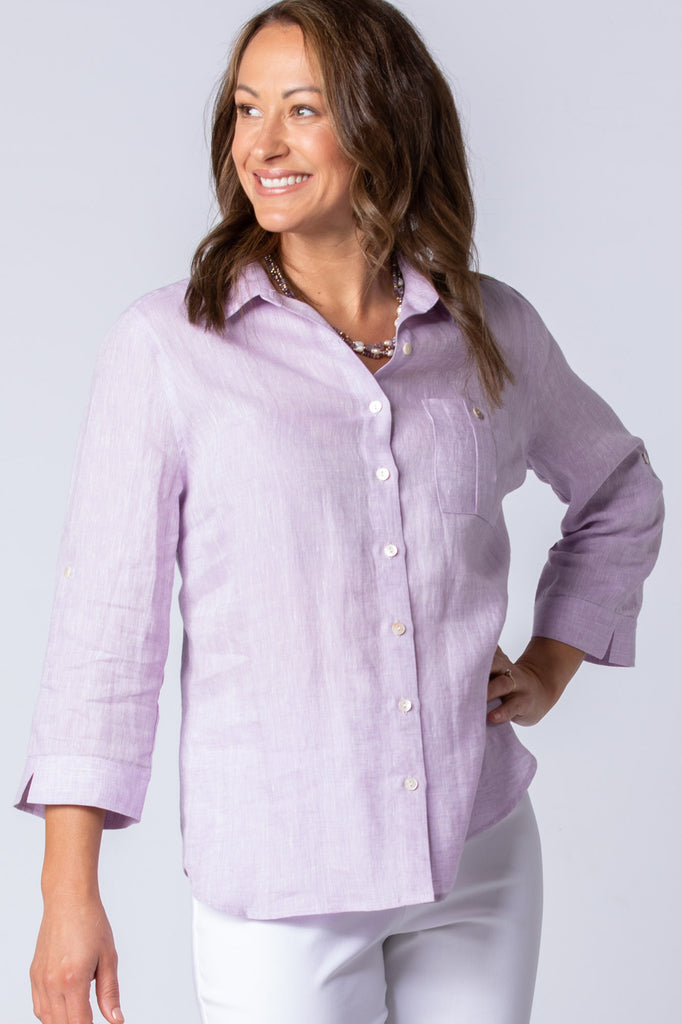 Shop Linza Xdye Linen 3/4 Sleeve Shirt in Lilac – Fella Hamilton