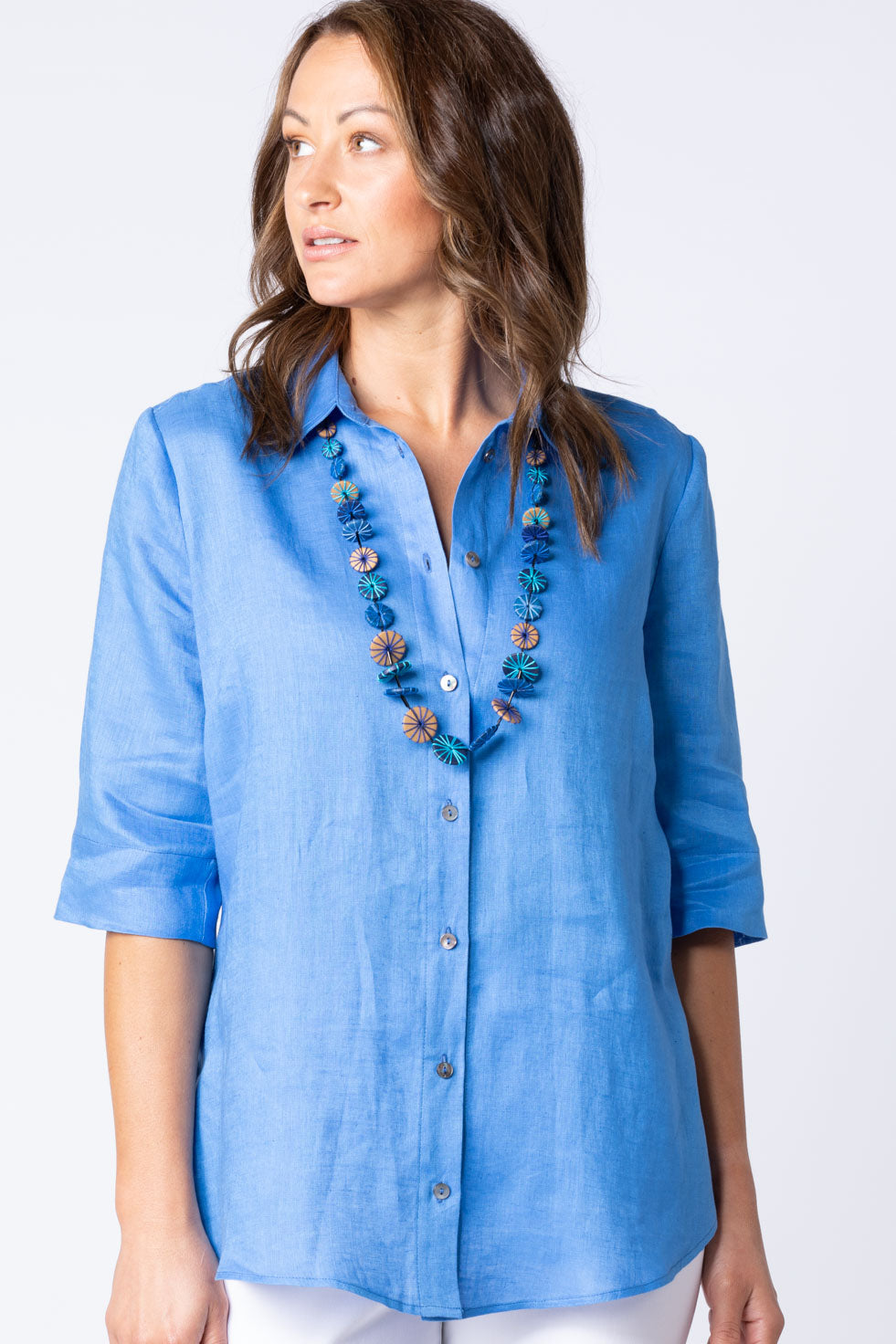 Shop Caledonia Elbow Sleeve Shirt in Persimmon in Blue – Fella Hamilton